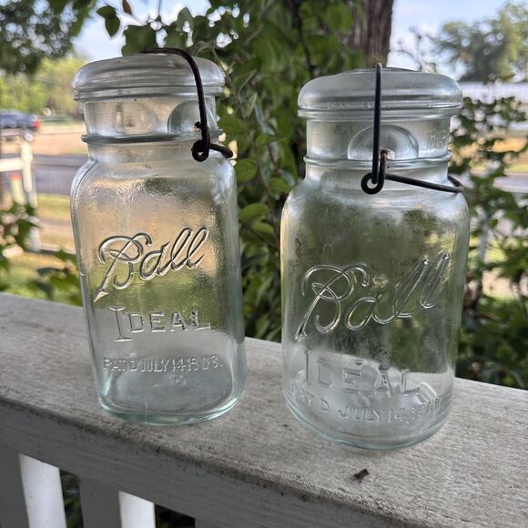 2 Ball Ideal Canning Glass Jars with Wire Bale Round No 10 & Square No 8 - Picture 2 of 16